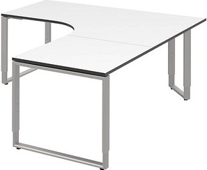 röhr Imperia höhenverstellbarer Schreibtisch weiß L-Form, Kufen-Gestell silber 180,0 x 80,0/200,0 cm