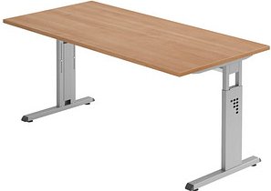 HAMMERBACHER OS 16 höhenverstellbarer Schreibtisch nussbaum rechteckig, C-Fuß-Gestell silber 160,0 x 80,0 cm