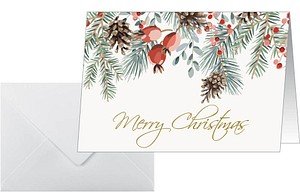 Thumbnail - 25 SIGEL Weihnachtskarten Red Berries and pine Cones DIN A6