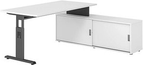 HAMMERBACHER OSE16SB höhenverstellbarer Schreibtisch weiß rechteckig, T-Fuß-Gestell grau 160,0 x 80,0 cm