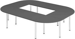 HAMMERBACHER Konferenztisch grafit oval, Rundrohr chrom, 320,0 x 240,0 x 72,0 - 74,0 cm