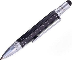 TROIKA® Kugelschreiber LILIPUT TOOL PEN schwarz/silber, Schreibfarbe: schwarz, 1 St.