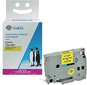 G&G Schriftband ersetzt Brother TZe-641 15560, 18,0 mm schwarz auf gelb