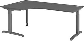 HAMMERBACHER VXB82 höhenverstellbarer Schreibtisch grafit L-Form, C-Fuß-Gestell grau 200,0 x 120,0 cm