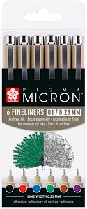 Sakura Pigma Micron Fineliner-Set farbsortiert 0,25 mm, 6 St.