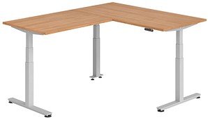 HAMMERBACHER XDSMW1612 elektrisch höhenverstellbarer Schreibtisch nussbaum rechteckig, T-Fuß-Gestell silber 160,0 x 200,...