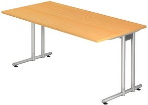 HAMMERBACHER Prokura Schreibtisch buche rechteckig, C-Fuß-Gestell silber 160,0 x 80,0 cm
