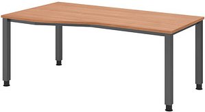 HAMMERBACHER QS18 höhenverstellbarer Schreibtisch nussbaum Trapezform, 4-Fuß-Gestell grau 180,0 x 80,0/100,0 cm
