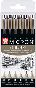 Sakura Pigma Micron Fineliner-Set schwarz, 6 St.