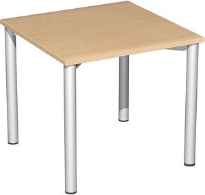 geramöbel Flex Schreibtisch buche, silber quadratisch, 4-Fuß-Gestell silber 80,0 x 80,0 cm