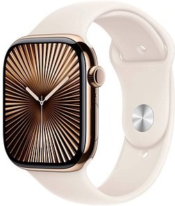 Apple Watch Series 10 46 mm Titan (GPS+Cellular) Sportarmband S/M polarstern, gold
