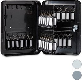 relaxdays Schlüsselkasten schwarz mit 48 Haken, Zylinderschloss, 18,0 x 7,5 x 25,0 cm, 1 St.