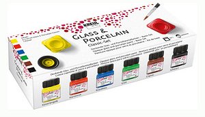 KREUL Classic Porzellanfarben farbsortiert 6 Gläser à 20 ml in Kanariengelb, Karminrot, Royalblau, Grün, Cognac, Schwarz...