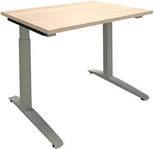fm Sidney höhenverstellbarer Schreibtisch königsahorn rechteckig, C-Fuß-Gestell Quadratrohr silber 100,0 x 80,0 cm