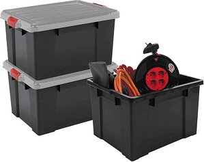 3 IRIS Ohyama DIY SK-210 Aufbewahrungsboxen 3x 21,0 l schwarz, grau, rot 29,7 x 46,0 x 40,0 cm