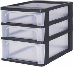 IRIS Ohyama Aufbewahrungsbox 2x 4,0 + 1x 7,0 l transparent, schwarz 26,0 x 35,5 x 29,5 cm