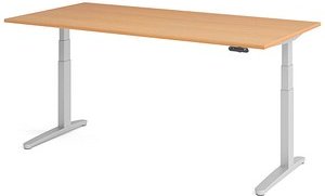 Thumbnail - HAMMERBACHER XBHM2E elektrisch höhenverstellbarer Schreibtisch buche rechteckig, C-Fuß-Gestell silber 200,0 x 100,0 cm