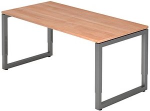 HAMMERBACHER RS16 höhenverstellbarer Schreibtisch nussbaum rechteckig, Kufen-Gestell grau 160,0 x 80,0 cm