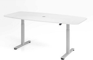 HAMMERBACHER Konferenztisch XMST22 weiß Tonnenform, T-Fuß-Gestell silber, 220,0 x 83,0/103,0 x 71,0 - 120,0 cm