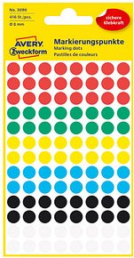 AVERY Zweckform Klebepunkte 3090 farbsortiert Ø 8,0 mm, 416 St.