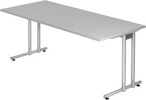 HAMMERBACHER NS19 Schreibtisch lichtgrau rechteckig, C-Fuß-Gestell silber 180,0 x 80,0 cm