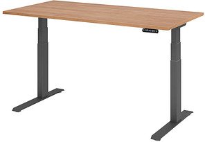 HAMMERBACHER XDKB16 elektrisch höhenverstellbarer Schreibtisch nussbaum rechteckig, C-Fuß-Gestell grau 160,0 x 80,0 cm