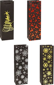 TSI Geschenktüten für Flaschen PREMIUM Weihnachten Motiv sortiert 12,0 x 36,0 cm, 12 St.