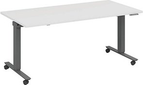 Thumbnail - fm Topspin elektrisch höhenverstellbarer Schreibtisch weiß, anthrazit metallic rechteckig, T-Fuß-Gestell mit Rollen grau...