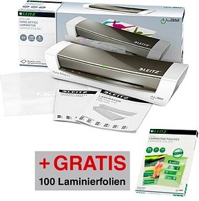 AKTION: LEITZ iLAM Home Office A4 Laminiergerät-Set bis DIN A4 + GRATIS 100 Laminierfolien, 80 micron, DIN A4