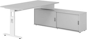 Thumbnail - HAMMERBACHER OSE16SB höhenverstellbarer Schreibtisch lichtgrau rechteckig, T-Fuß-Gestell weiß 160,0 x 80,0 cm