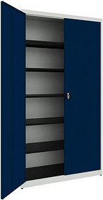 mauser Metallschrank BF5/22-12STG 7035/5003 lichtgrau, saphirblau 5 Fachböden 120,0 x 50,0 x 220,0 cm, aufgebaut, 1 St.