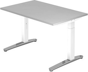 HAMMERBACHER VXB012 höhenverstellbarer Schreibtisch lichtgrau quadratisch, C-Fuß-Gestell weiß 120,0 x 80,0 cm