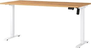 GERMANIA Profi 3.0 höhenverstellbarer Schreibtisch grandson-eiche rechteckig, T-Fuß-Gestell weiß 160,0 x 80,0 cm