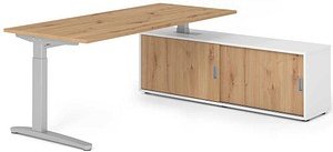 HAMMERBACHER XBE19SB höhenverstellbarer Schreibtisch asteiche rechteckig, C-Fuß-Gestell silber 180,0 x 80,0 cm