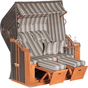 Thumbnail - Sunny Smart® Strandkorb Rustikal 250 XL Plus anthrazit, gestreift, anthrazit Kunststoff, Holz, 9-teilig