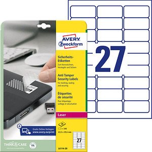 Thumbnail - 540 AVERY Zweckform Sicherheitsetiketten L6114-20 weiß 63,5 x 29,6 mm