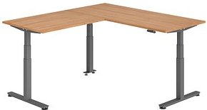 Thumbnail - HAMMERBACHER XDSMW1912 elektrisch höhenverstellbarer Schreibtisch nussbaum rechteckig, T-Fuß-Gestell grau 180,0 x 200,0 ...