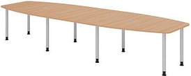 Thumbnail - HAMMERBACHER Konferenztisch KT40C eiche Tonnenform, Rundrohr silber, 400,0 x 85,0 - 130,0 x 72,0 - 74,0 cm