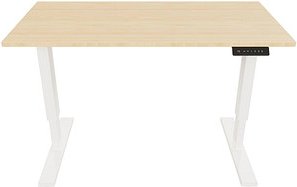 Thumbnail - BISLEY E-StarterTech elektrisch höhenverstellbarer Schreibtisch ahorn rechteckig, T-Fuß-Gestell weiß 140,0 x 80,0 cm