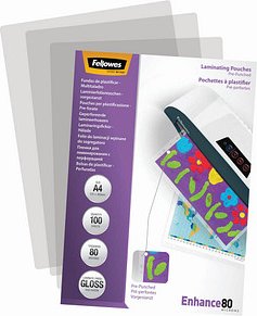 100 Fellowes Enhance80 Laminierfolien glänzend für A4 80 micron Universal-Lochung