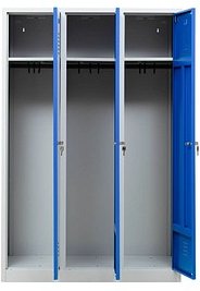 Gürkan Spind lichtgrau, enzianblau 105416, 3 Schließfächer 118,5 x 50,0 x 180,0 cm