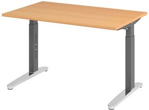 HAMMERBACHER VXB012 höhenverstellbarer Schreibtisch buche rechteckig, C-Fuß-Gestell grau 120,0 x 80,0 cm