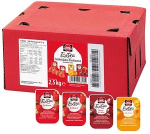 SCHWARTAU Extra Mix Erdbeere, Aprikose, Sauerkirsche Konfitüre, 100 St.