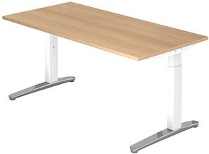HAMMERBACHER VXB016 höhenverstellbarer Schreibtisch eiche quadratisch, C-Fuß-Gestell weiß 160,0 x 80,0 cm