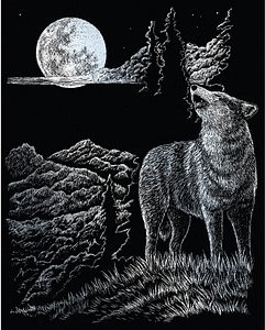 PRACHT® Creatives Kratzbild Wolf & Mond silber