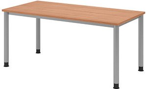 Thumbnail - HAMMERBACHER HS16 höhenverstellbarer Schreibtisch nussbaum rechteckig, 4-Fuß-Gestell silber 160,0 x 80,0 cm