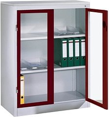 CP Stahlschrank 8531-055 S10182 lichtgrau, rubinrot, Acrylglas 2 Fachböden 120,0 x 50,0 x 120,0 cm, aufgebaut, 1 St.