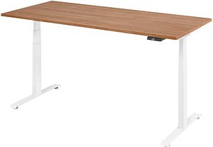 Thumbnail - BaseLite elektrisch höhenverstellbarer Schreibtisch nussbaum rechteckig, T-Fuß-Gestell weiß 180,0 x 80,0 cm