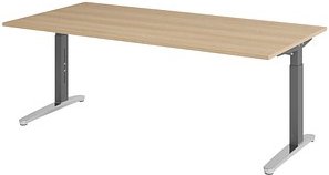 Thumbnail - HAMMERBACHER VXB2E höhenverstellbarer Schreibtisch eiche rechteckig, C-Fuß-Gestell grau 200,0 x 100,0 cm
