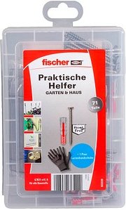 fischer easyDIY Box Garten und Balkon rostfrei 553339 Dübel- und Schrauben-Sortiment, 71-teilig
